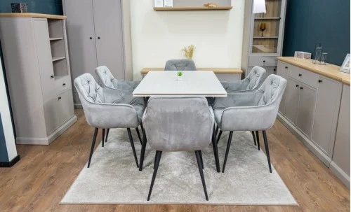 Set Masă Living Extensibilă DTM0101CS Bej cu 6 Scaune Tapițate KJC38 Gri