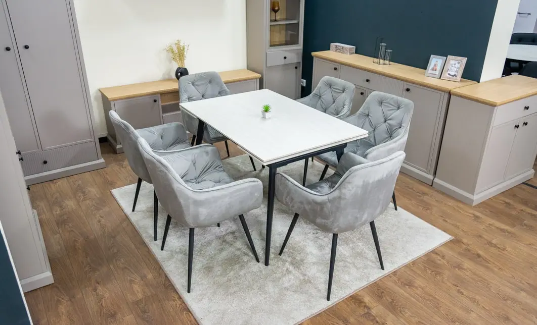 Set Masă Living Extensibilă DTM0101CS Bej cu 6 Scaune Tapițate KJC38 Gri 8