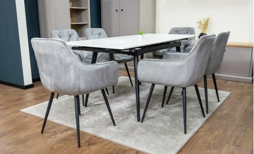 Set Masă Living Extensibilă DTM0101CS Bej cu 6 Scaune Tapițate KJC38 Gri