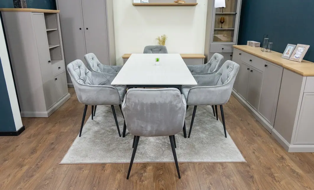 Set Masă Living Extensibilă DTM0101CS Bej cu 6 Scaune Tapițate KJC38 Gri 5