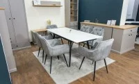 Set Masă Living Extensibilă DTM0101CS Bej cu 6 Scaune Tapițate KJC38 Gri