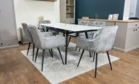 Set Masă Living Extensibilă DTM0101CS Bej cu 6 Scaune Tapițate KJC38 Gri 3