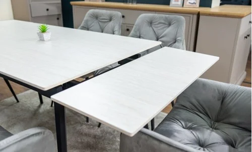 Set Masă Living Extensibilă DTM0101CS Bej cu 6 Scaune Tapițate KJC38 Gri