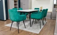 Set Masă Living Extensibilă DTM0101CS Bej cu 6 Scaune Tapițate KJC38 Verzi