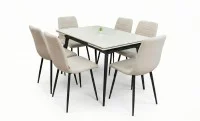Set Masă Living Extensibilă DTM0101 CS Bej si 6 Scaune KJC5341 Bej