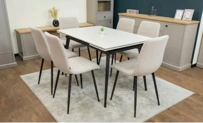 Set Masă Living Extensibilă DTM0101 CS Bej si 6 Scaune KJC5341 Bej