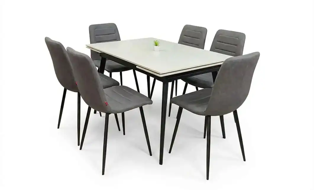 Set Masă Living Extensibilă DTM0101 CS Bej si 6 Scaune KJC5341 Maro 2