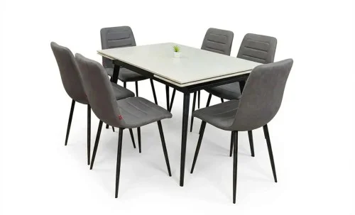 Set Masă Living Extensibilă DTM0101 CS Bej si 6 Scaune KJC5341 Maro