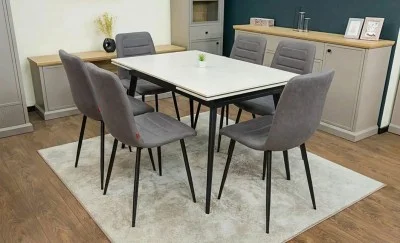 Set Masă Living Extensibilă DTM0101 CS Bej si 6 Scaune KJC5341 Maro