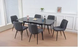 Set Masă Living Extensibilă Set Masă Extensibilă DTM0101CS Gri cu 6 Scaune DCM2001AF Gri