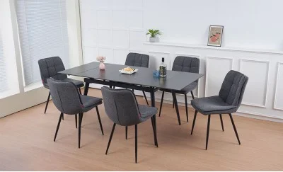 Set Masă Living Extensibilă Set Masă Extensibilă DTM0101CS Gri cu 6 Scaune DCM2001AF Gri