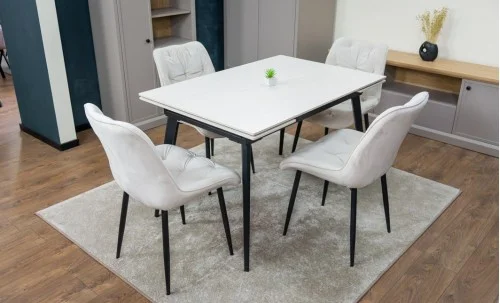 Set Masă Living Extensibilă DTM0101CS Bej cu 4 Scaune KJC0357 Bej