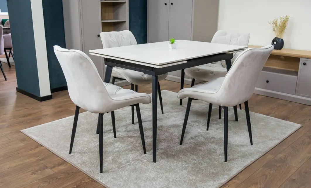 Set Masă Living Extensibilă DTM0101CS Bej cu 4 Scaune KJC0357 Bej