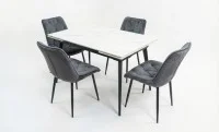 Set Masă Living Extensibilă DTM0101CS Bej cu 4 Scaune KJC0357 Negre 2