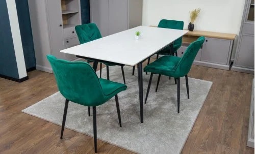 Set Masă Living Extensibilă DTM0101CS Bej cu 4 Scaune KJC0357 Verzi