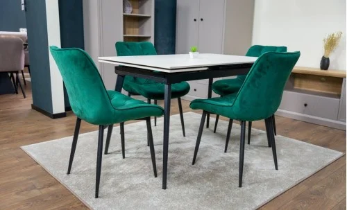 Set Masă Living Extensibilă DTM0101CS Bej cu 4 Scaune KJC0357 Verzi