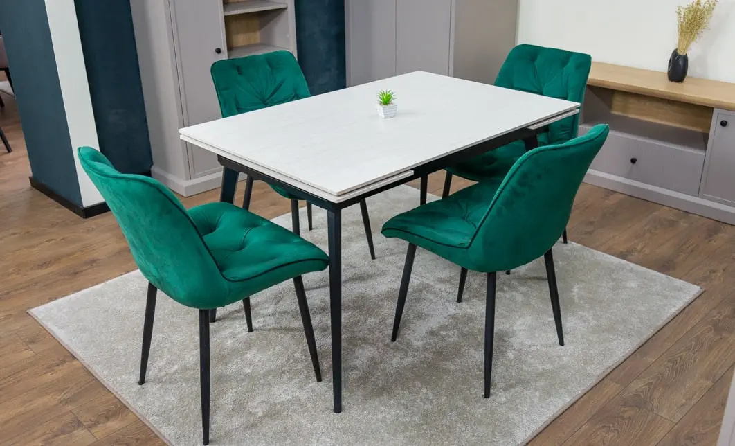 Set Masă Living Extensibilă DTM0101CS Bej cu 4 Scaune KJC0357 Verzi 5