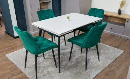 Set Masă Living Extensibilă DTM0101CS Bej cu 4 Scaune KJC0357 Verzi