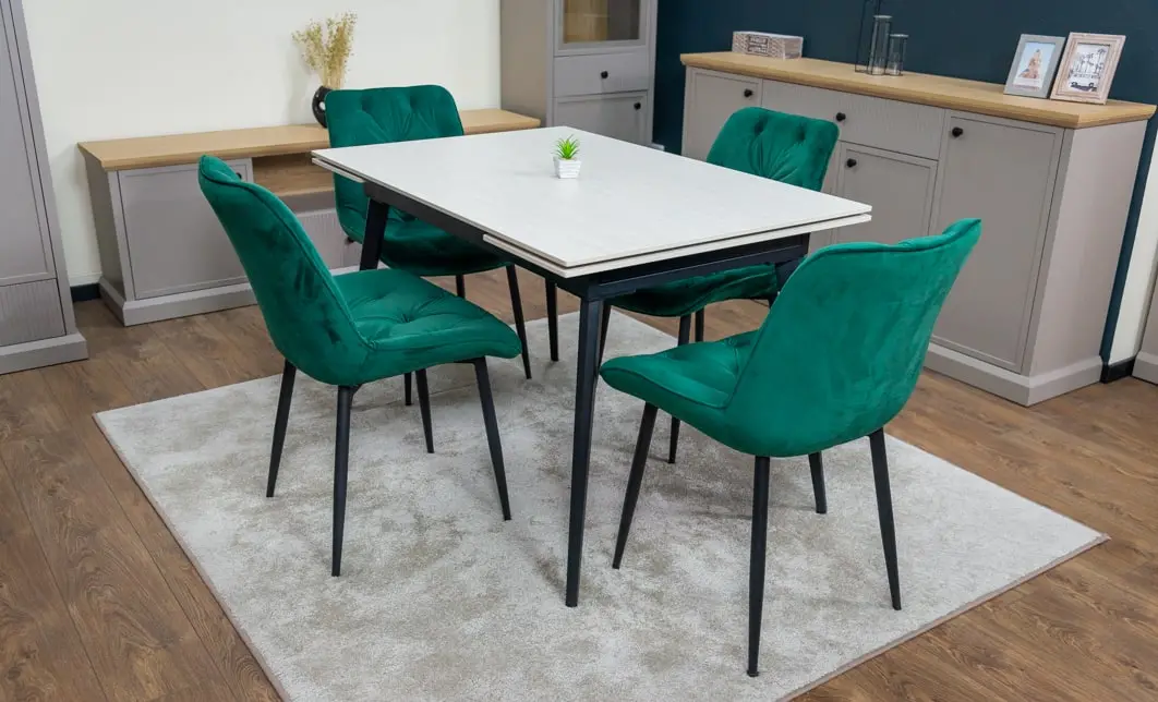 Set Masă Living Extensibilă DTM0101CS Bej cu 4 Scaune KJC0357 Verzi 6