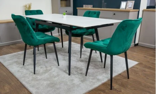 Set Masă Living Extensibilă DTM0101CS Bej cu 4 Scaune KJC0357 Verzi