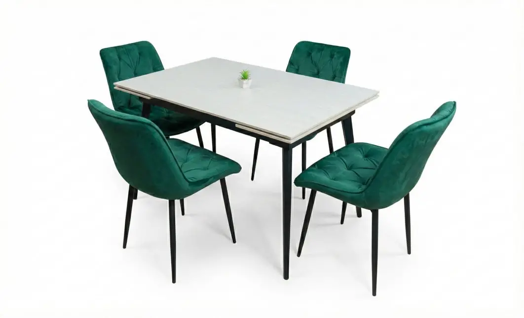 Set Masă Living Extensibilă DTM0101CS Bej cu 4 Scaune KJC0357 Verzi 2