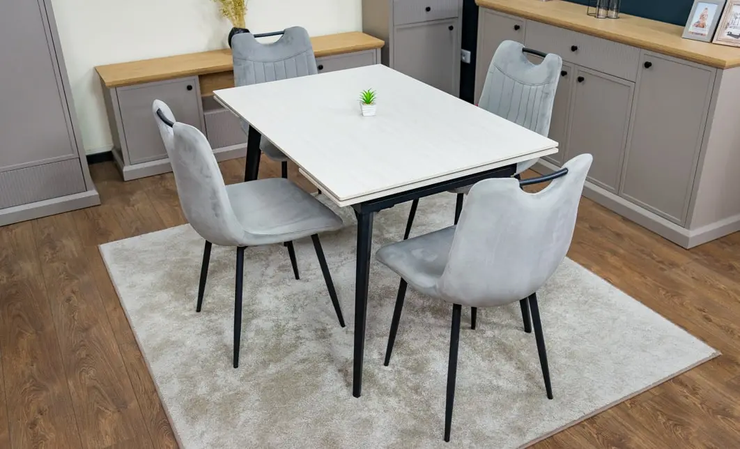 Set Masă Living Extensibilă DTM0101 CS Bej cu 4 Scaune KJC0358 Gri 4