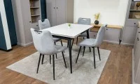Set Masă Living Extensibilă DTM0101 CS Bej cu 4 Scaune KJC0358 Gri