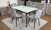 Set Masă Living Extensibilă DTM0101 CS Bej cu 4 Scaune KJC0358 Gri