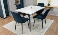 Set Masă Living Extensibilă DTM0101CS Bej cu 4 Scaune Tapițate KJC176 Negru 3
