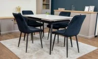 Set Masă Living Extensibilă DTM0101CS Bej cu 4 Scaune Tapițate KJC176 Negru 6