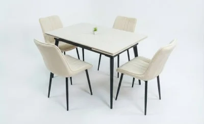 Set Masă Living Extensibilă DTM0101CS Bej cu 4 Scaune Tapițate KJC176 Bej