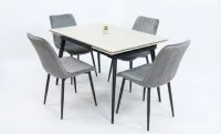 Set Masă Living Extensibilă DTM0101CS Bej cu 4 Scaune Tapițate KJC176 Gri