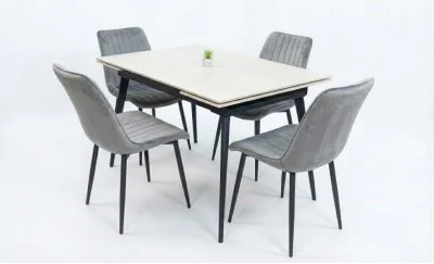 Set Masă Living Extensibilă DTM0101CS Bej cu 4 Scaune Tapițate KJC176 Gri