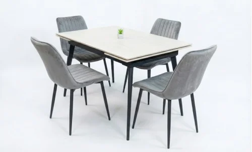 Set Masă Living Extensibilă DTM0101CS Bej cu 4 Scaune Tapițate KJC176 Gri