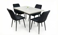 Set Masă Living Extensibilă DTM0101CS Bej cu 4 Scaune Tapițate KJC176 Negru