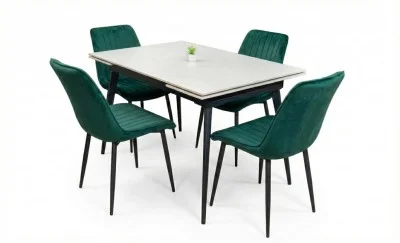 Set Masă Living Extensibilă DTM0101CS Bej cu 4 Scaune Tapițate KJC176 Verzi