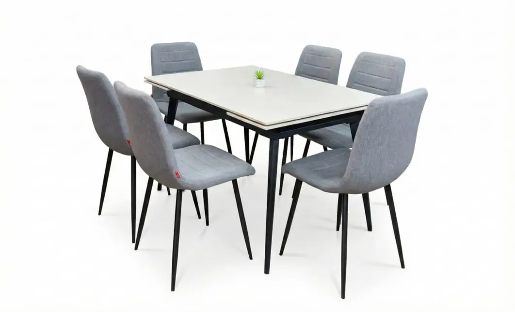 Set Masă Living Extensibilă DTM0101 CS Bej si 6 Scaune KJC5341 Gri 2