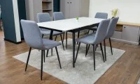 Set Masă Living Extensibilă DTM0101 CS Bej si 6 Scaune KJC5341 Gri 6