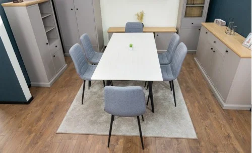 Set Masă Living Extensibilă DTM0101 CS Bej si 6 Scaune KJC5341 Gri