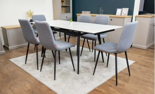 Set Masă Living Extensibilă DTM0101 CS Bej si 6 Scaune KJC5341 Gri