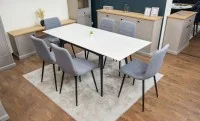 Set Masă Living Extensibilă DTM0101 CS Bej si 6 Scaune KJC5341 Gri 3