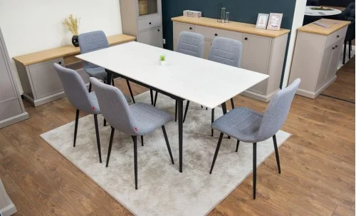 Set Masă Living Extensibilă DTM0101 CS Bej si 6 Scaune KJC5341 Gri