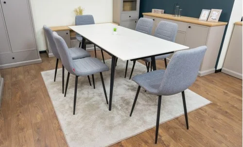 Set Masă Living Extensibilă DTM0101 CS Bej si 6 Scaune KJC5341 Gri