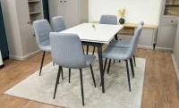 Set Masă Living Extensibilă DTM0101 CS Bej si 6 Scaune KJC5341 Gri