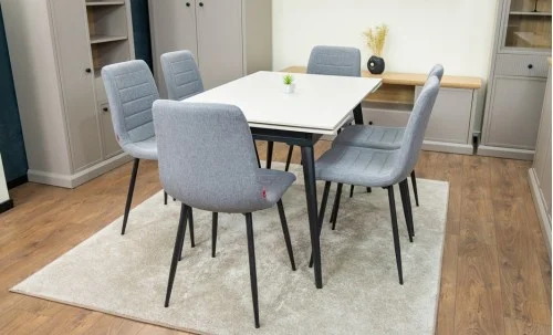 Set Masă Living Extensibilă DTM0101 CS Bej si 6 Scaune KJC5341 Gri