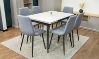 Set Masă Living Extensibilă DTM0101 CS Bej si 6 Scaune KJC5341 Gri