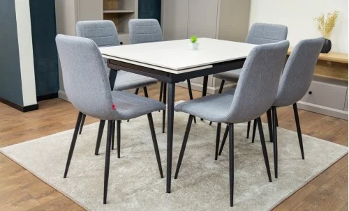 Set Masă Living Extensibilă DTM0101 CS Bej si 6 Scaune KJC5341 Gri