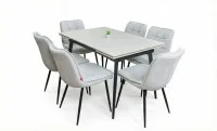 Set Masă Living Extensibilă Setul de masă extensibilă DTM0101CS cu 6 scaune DCM2001AF Bej 2