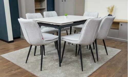 Set Masă Living Extensibilă Setul de masă extensibilă DTM0101CS cu 6 scaune DCM2001AF Bej