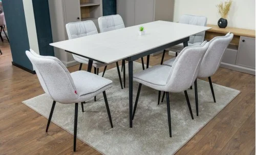 Set Masă Living Extensibilă Setul de masă extensibilă DTM0101CS cu 6 scaune DCM2001AF Bej
